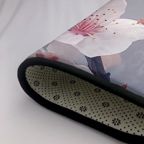 White Cherry Blossom Flannel Non-Slip Floor Mat 36X24