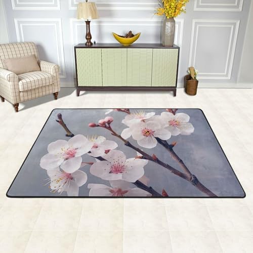 White Cherry Blossom Flannel Non-Slip Floor Mat 36X24