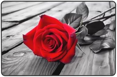 Red Rose Flannel Non-Slip Floor Mat 36X24