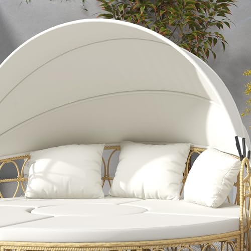 Outsunny Round Outdoor Daybed with Canopy Cream White