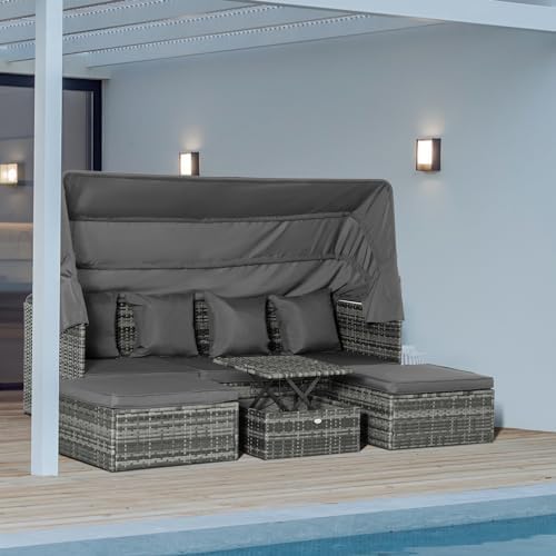 Outsunny 4-Piece Patio Furniture Set with PE Rattan and retractable canopy