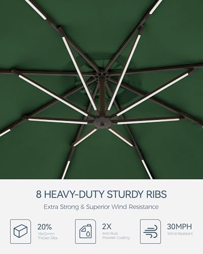 10 Ft Offset Patio Umbrella with Solar Lights and Stand
