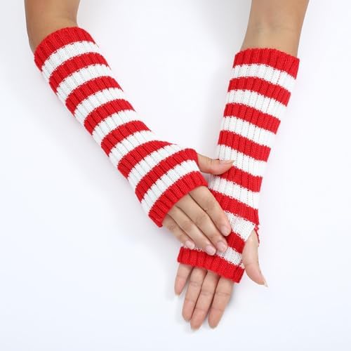 Fingerless Gloves For Women Gothic Striped Y2K Arm Warmers
