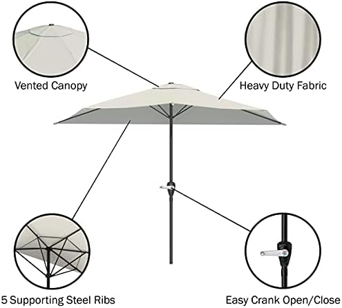 Pure Garden Half Umbrella - 9ft patio Shade with Easy Crank Red