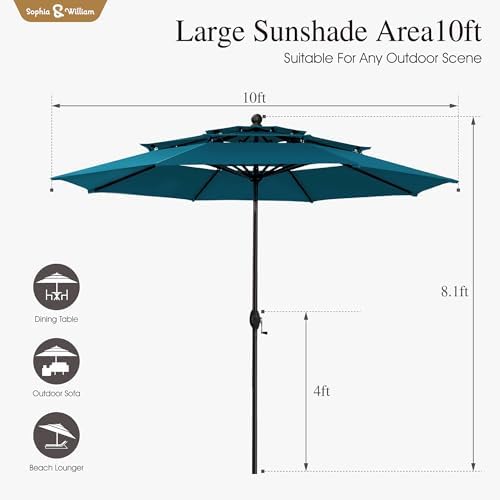 Sophia William 10ft 3 Tier Auto Tilt Patio Umbrella Cyan Blue