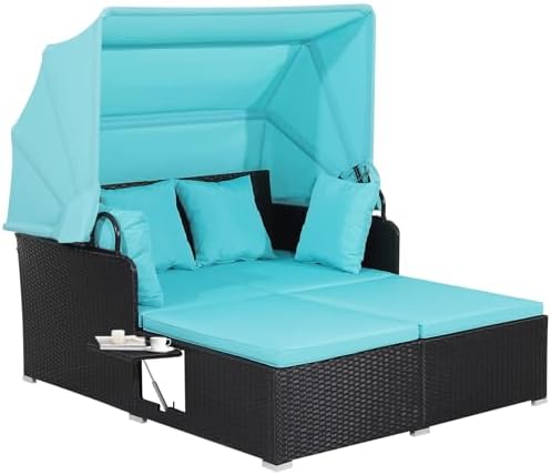 Perfect Outdoor Rattan Daybed with Canopy Turquoise