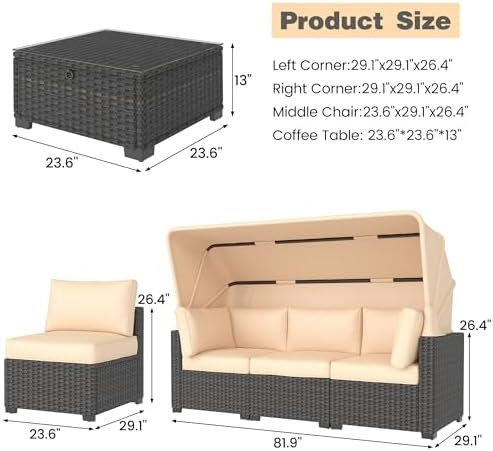 Adjustable Outdoor Daybed Set with Canopy
