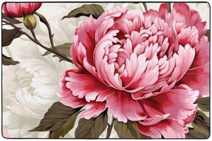 Jiwocn Peony Flower Non-Slip Floor Mat Soft 36x24