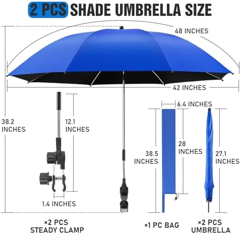 Adjustable 2-Pack Beach Umbrella for Chairs with UPF50 UV Protection