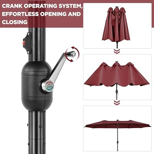 Large Patio Umbrella with Solar Lights Burgundy
