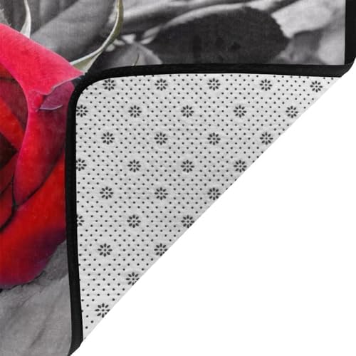 Red Rose Flannel Non-Slip Floor Mat 36X24