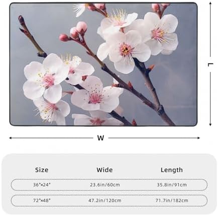 White Cherry Blossom Flannel Non-Slip Floor Mat 36X24