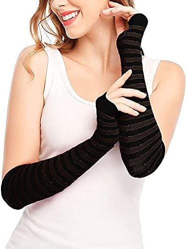 Striped Arm Warmer for Women Knit Fingerless Gloves