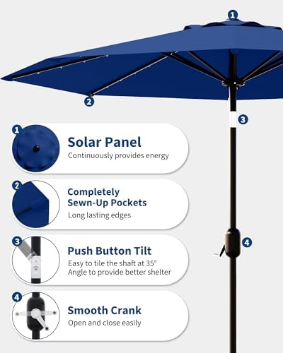 9 Ft Patio Umbrella with Solar Lights for Relaxing Outdoors