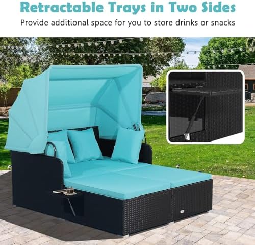 Perfect Outdoor Rattan Daybed with Canopy Turquoise