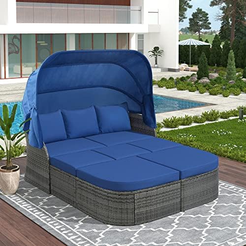 Patio Daybed with Lift-top Table and Retractable Canopy Set