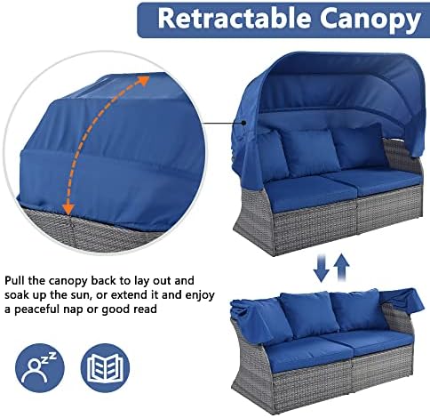 Patio Daybed with Lift-top Table and Retractable Canopy Set
