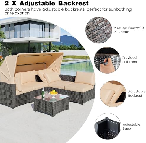 Adjustable Outdoor Daybed Set with Canopy