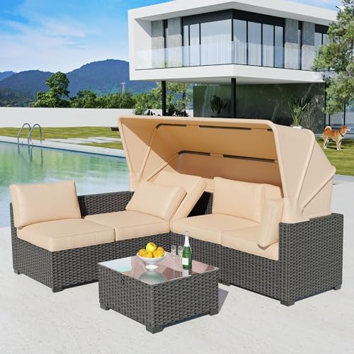 Adjustable Outdoor Daybed Set with Canopy