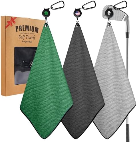 Golf Towels with Magnetic Retractable Carabiner Set