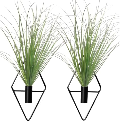 2pcs Black Diamond Metal Hanging Planters with Artificial Shrubs