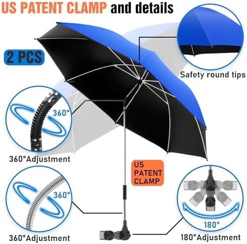 Adjustable 2-Pack Beach Umbrella for Chairs with UPF50 UV Protection