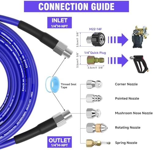 NIFUAL 100FT sewer jetter kit for pressure washer