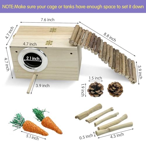 Hamiledyi Small Animal Wooden Hideout with Chew Toys