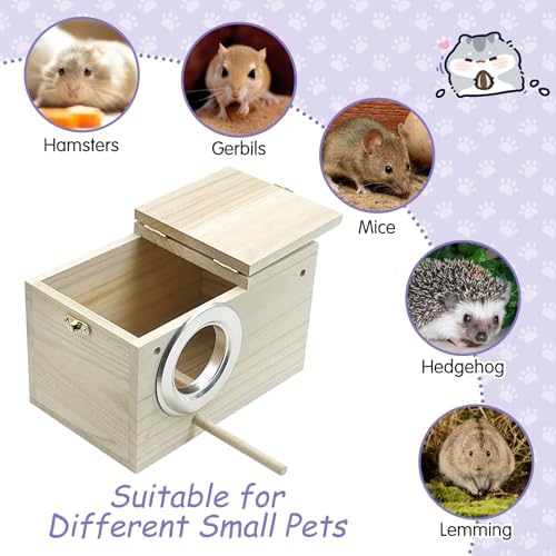Hamiledyi Small Animal Wooden Hideout with Chew Toys
