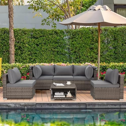 HOMREST 6 Piece Outdoor Daybed Set with Canopy and Adjustable Backrest