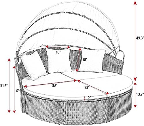 Homall patio daybed with retractable canopy - Beige Wicker Rattan