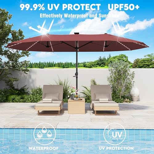 2000-Hour Solar-Powered LED Patio Umbrella
