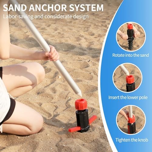 7ft Heavy Duty UV 50 Beach Umbrella with Sand Anchor Tilt Design