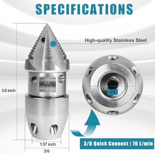 Bghdas 70 LMIN Stainless Steel 38 NPT Cleaning Nozzle Silver Head