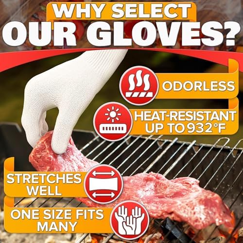 Heat Resistant Gloves for Grilling Baking - Durable Aramid Mitts with Fingers