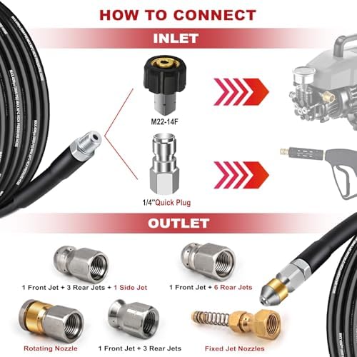 100 Feet Sewer Jetter Kit with 5800PSI Hose and Nozzles