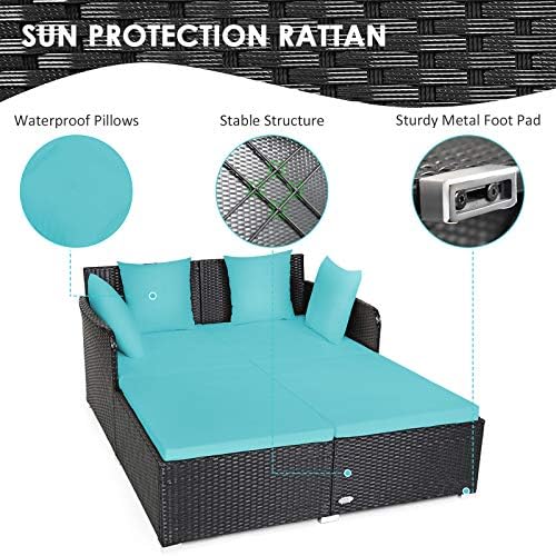 Tangkula Outdoor Rattan Daybed Turquoise
