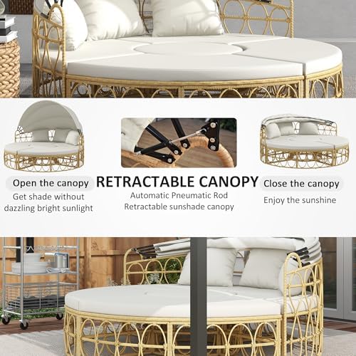 Outsunny Round Outdoor Daybed with Canopy Cream White