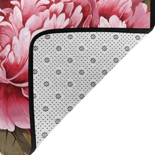 Jiwocn Peony Flower Non-Slip Floor Mat Soft 36x24