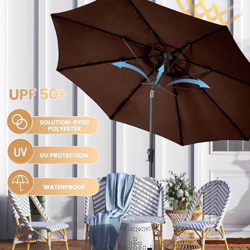 Sturdy 9FT patio umbrella with push-button tilt easy setup