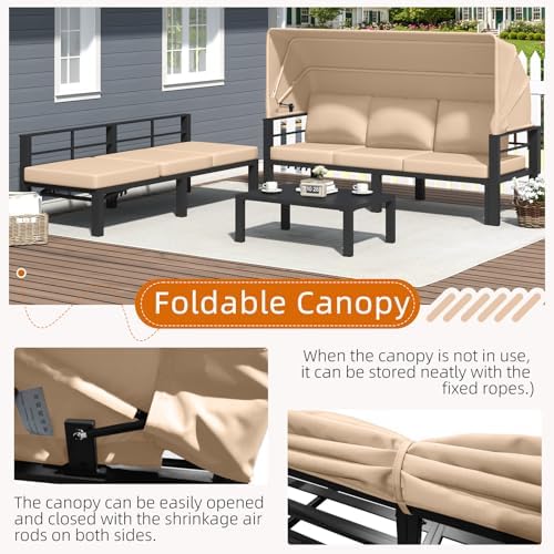 Convertible daybed retractable canopy for outdoor relaxation