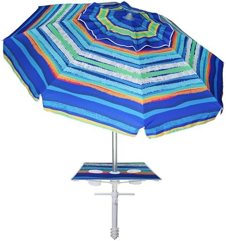 AMMSUN Premium Beach Umbrella with Sand Anchor Table Tray