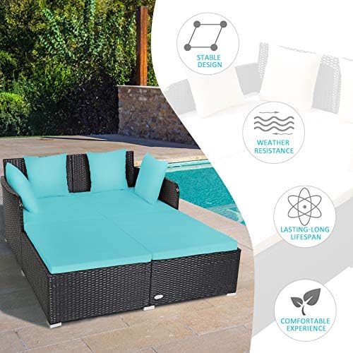 Tangkula Outdoor Rattan Daybed Turquoise