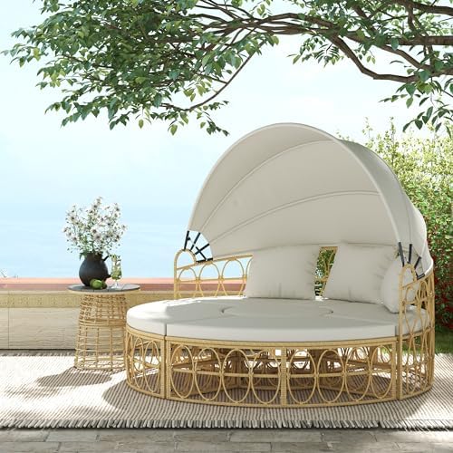 Outsunny Round Outdoor Daybed with Canopy Cream White