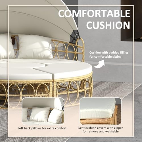 Outsunny Round Outdoor Daybed with Canopy Cream White