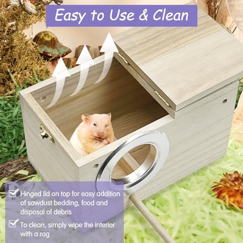 Hamiledyi Small Animal Wooden Hideout with Chew Toys