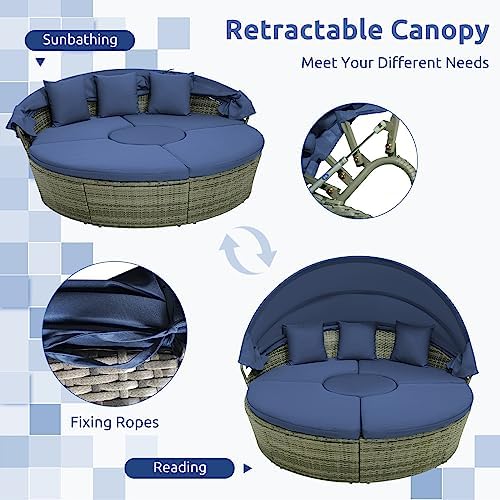 COSTWAY patio daybed set with retractable canopy and wicker furniture
