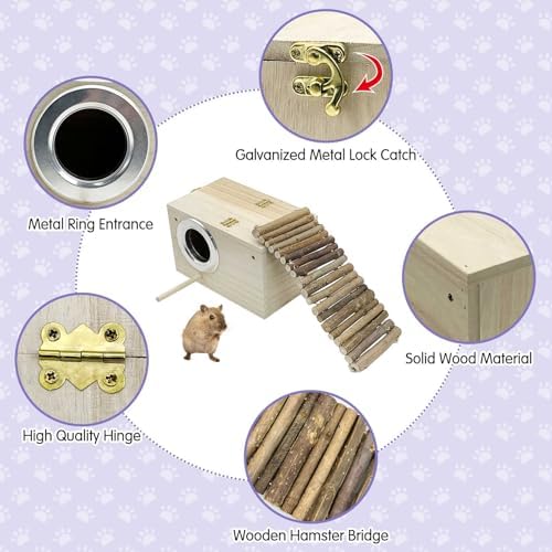 Hamiledyi Small Animal Wooden Hideout with Chew Toys