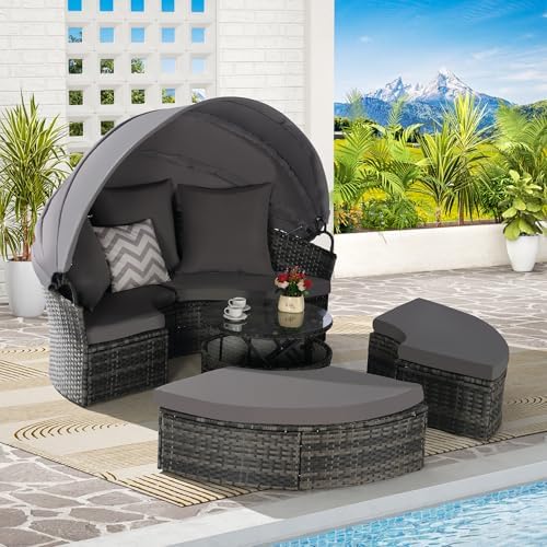 Merax 5-Piece Outdoor Patio Set with Retractable Canopy