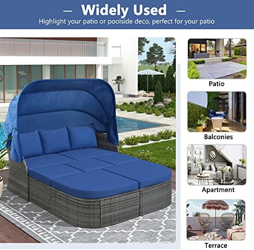 Patio Daybed with Lift-top Table and Retractable Canopy Set